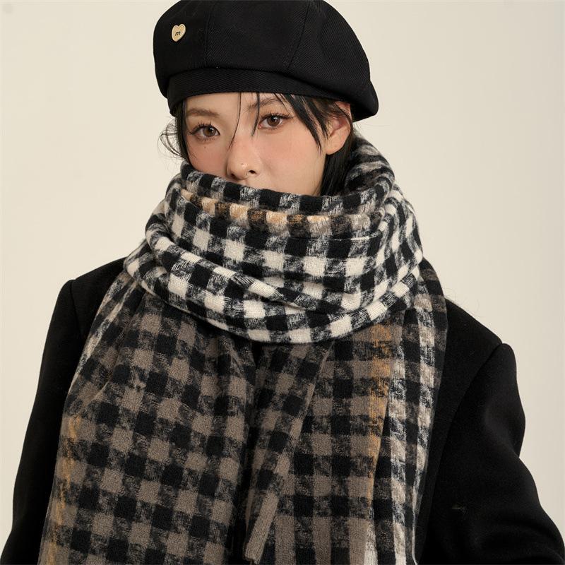 Autumn and winter Korean atmosphere Thousand birds plaid scarf women's thickened couple shawl versatile warm scarf men