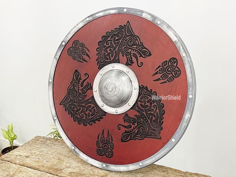 Medieval Handmade Shield - Wolf Design Battleworn Shield