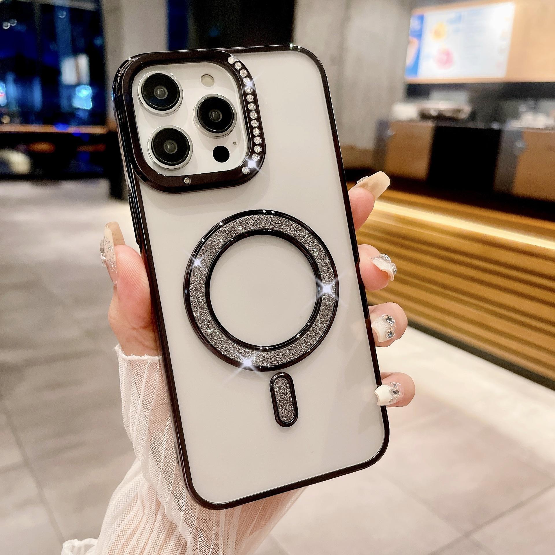 

Beautiful Diamonds Suitable for Apple 17 Flash Powder Magnetic Suction Phone Case IPhone 16 High End Sense 15proMax Anti Fall Protection Case iPhone12proMax