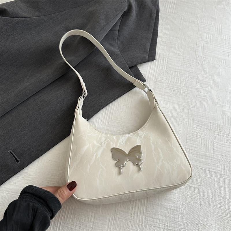 Chic And Stylish Women's Butterfly Underarm Bag In Black White Khaki And Silver Colors