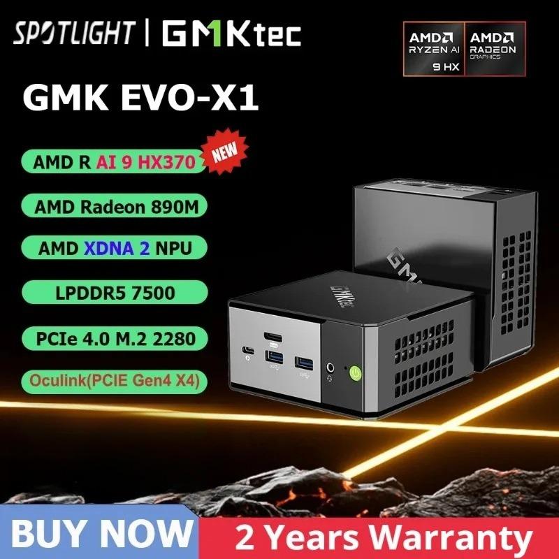 GMKtec EVO-X1 AMD Ryzen AI 9 HX370 Mini PC 12 jader 24 vláken 32 GB LPDDR5 1TB SSD Herní počítač s AMD XDNA 2 NPU Mini PC