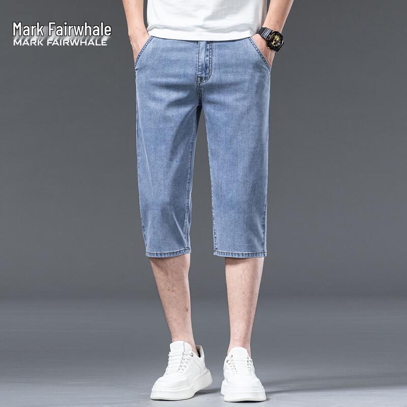 Mark Fairwhale Men s Lyocell Ice Silk Thin Denim Shorts 30
