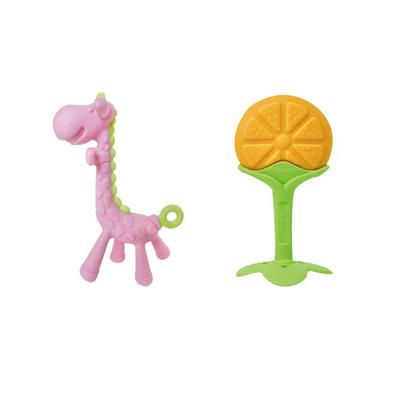 Ange Baby Teether 2-piece Set, Giraffe Pink, Orange Orange (teether), Random Delivery (silicone Clip), 1 Set, Korean Baby Products