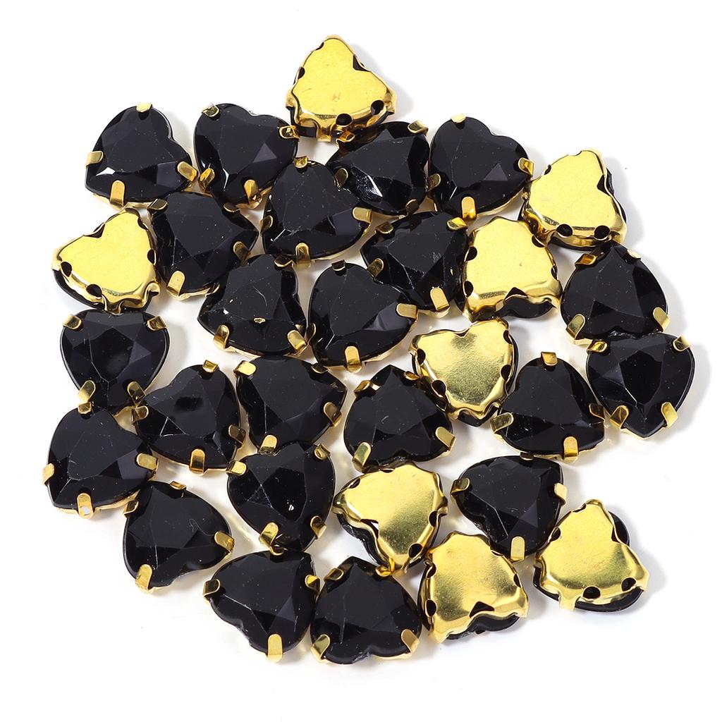 30pcs/lot 10/12mm Heart Shape Acrylic Sew On Rhinestones Stainless Steel Golden Claw Beads For DIY Clothes Jewelry Decoration