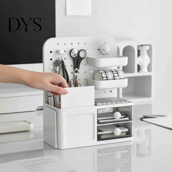 DIY Desktop Storage System Perforated Board Rack Mount Shelf for Office Multifunctional Bookend Organizer Supplies Stationery Book, Multi-Functional