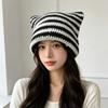 Warm Stripe Knitted Hat Cute Little Devil Cap Soft Pullover Hat  Girls