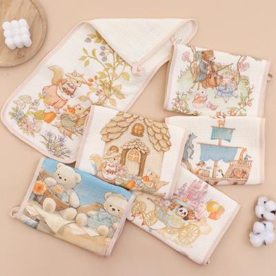 Cartoon Print Baby Towel Cotton Burp Cloths Kids Drool Towel Knitted 4 Layer Muslin Squares Face Towel Handkerchief Baby Care