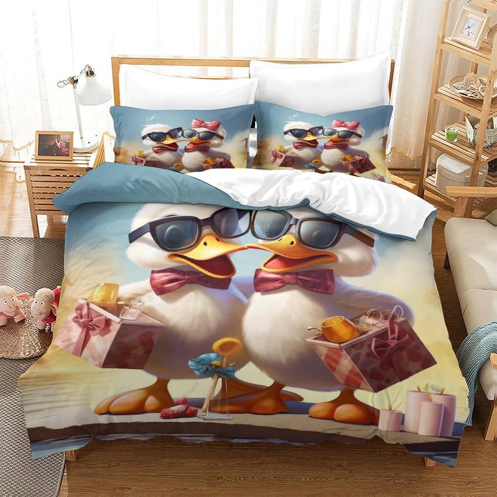 Duck Bedding Set Animal Duvet Covers For Kids Boys Bedroom Decor Natural Themed Quilt Cover With 1 Quilt Cover And 2 Pillowcases