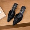 Fashion Glitter Cloth Covered Head Slippers Summer New Pointed Head Shallow Mouth Set Foot Anti-slip Wear-resistant Heel Shoes