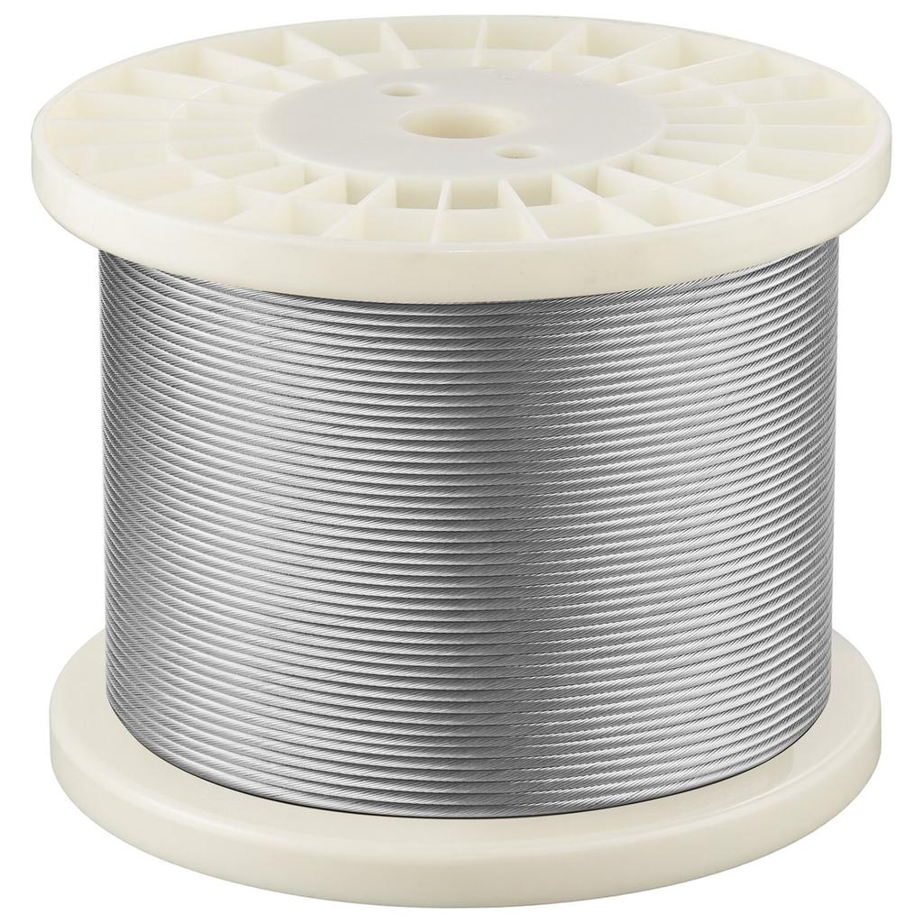 3.2 mm Wire Rope, 304.8 m Length, 316 Stainless Steel Wire Cable with Cutter, 798 kg Breaking Strength, 1 x 19 Strands Construction, Steel Cable for