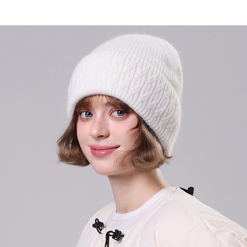 

Wool Knitted Hat Women s Autumn Winter Thick Pullover Wool Hat Warm Hat білий