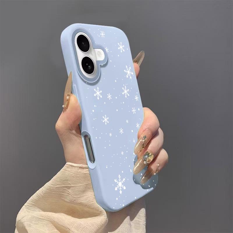 Winter Snowflake Apple iPhone 12-17 Case, Glutinous Rice Pattern, Soft Frosted Shell. iPhone 17 Air