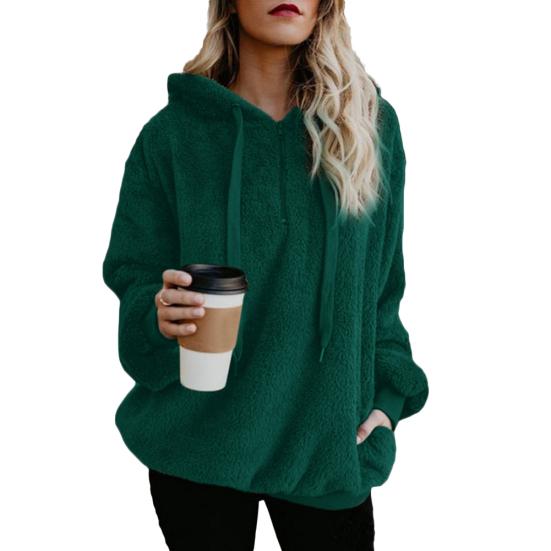 Zimní silné teplé jednobarevné dámské mikiny s dlouhým rukávem na zip s kapucí