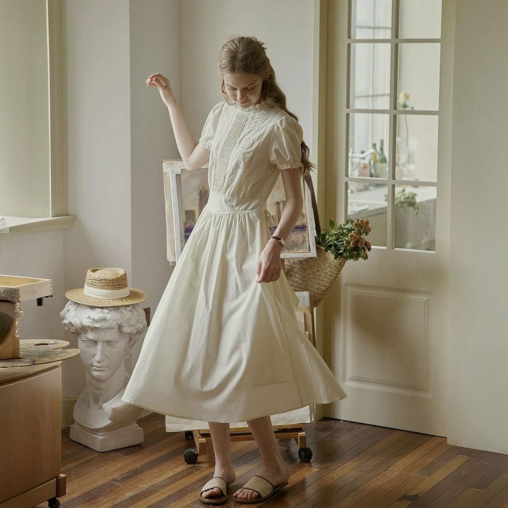 Peulaudeumali Pm_Lace Trim Embroidery Pleated Dress