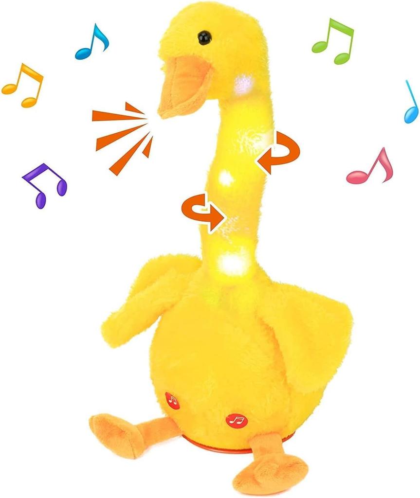 Illuminated Dancing Duck Toy Repeats What You Say, Talking Duckling Toy Wiggles, Sings, Mimics, Twists, Lights Up, Interactive Animations, Talking