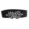 Rose Flower Women Waistband Wide Rhinestone Waist Belt Casual Elastic Cummerbunds  Jacket