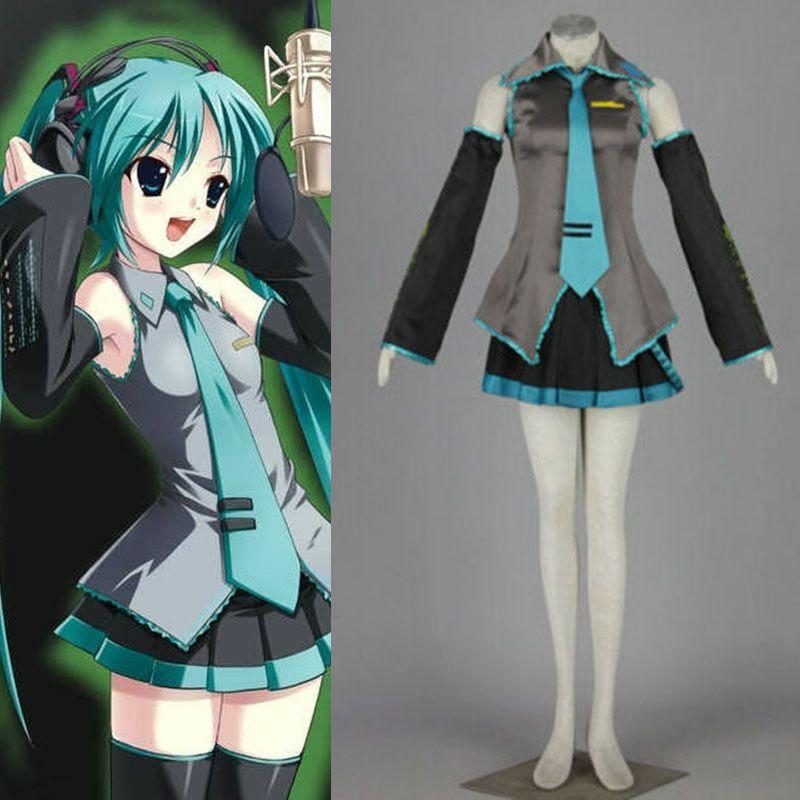 Hatsune Miku Anime Vocaloid Cosplay Costume Wig Tops Dress Tie Complete Outfit