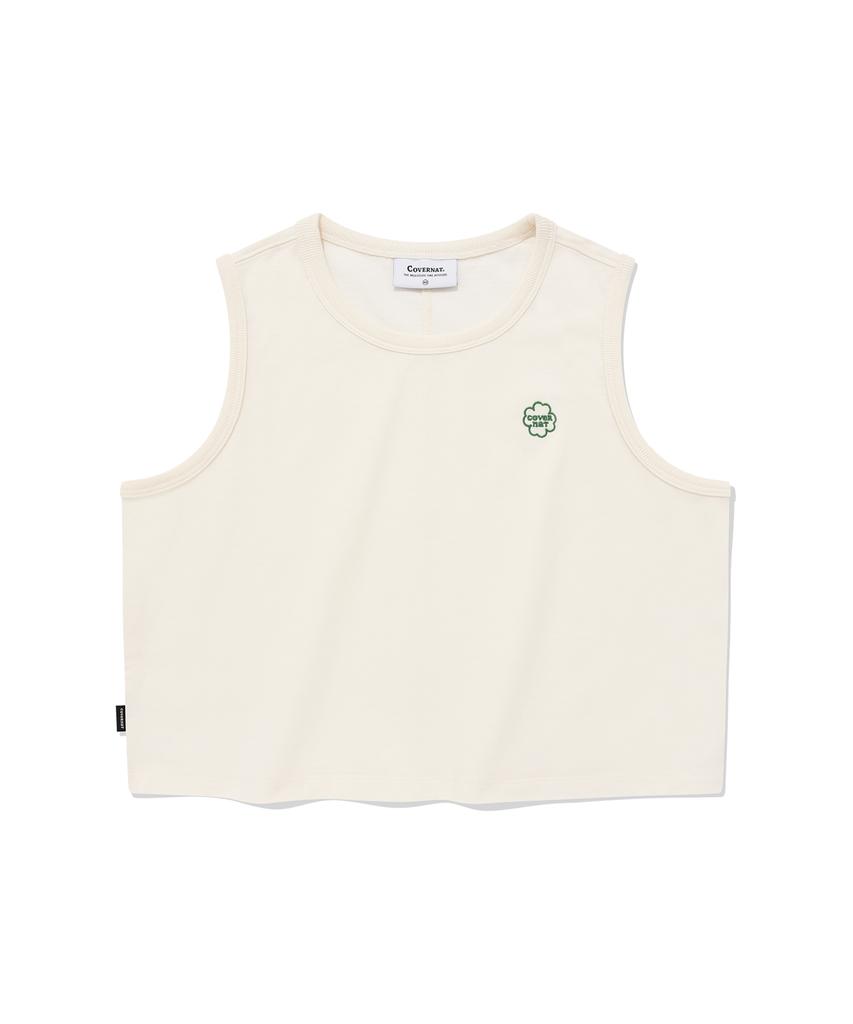 Covernat Woman Crop Clover Heart Sleeveless Ecru