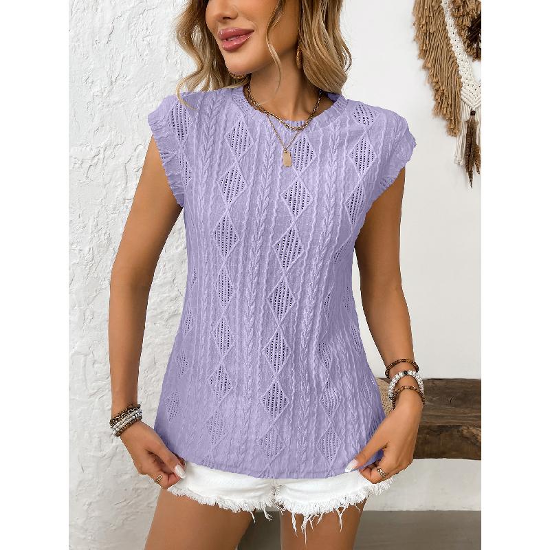 2026 Summer New Women's Round Neck Jacquard Short Sleeve Loose Solid Color T-Shirt