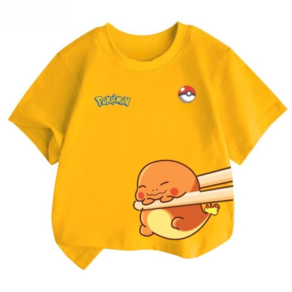 Potdemiel Estate Nuova T-shirt in Puro Cotone con Stampa Pikachu per Bambini, Ragazzi e Ragazze, T-shirt per Bambini Comoda e Traspirante