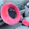 3pcs/set Winter Wool Car Steering Wheel Cover Long Australian Wool Heated Fur Steering Wheel Cover Handbrake Gear Shifter Cover