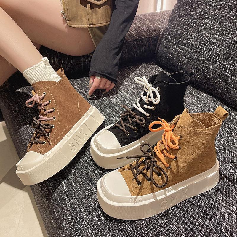 High-top shoes women's 2025 autumn new American high street versatile platform shoes popular casual board shoes ins tide