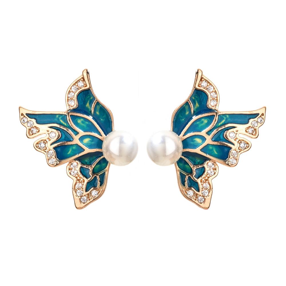 

CMM французский ретро бабочка искусственный жемчуг серьги симметричный стиль цирконий женские маленькие ювелирные изделия золотой