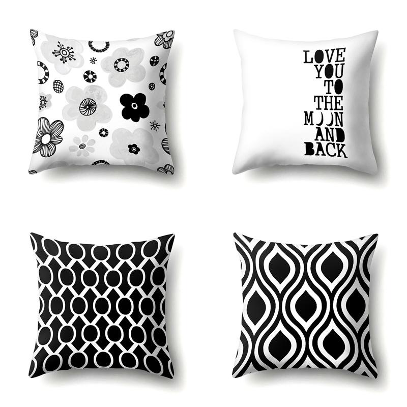 Polyester Pillow Case Car Decoration Home Printed Black and White Geometric Car Cushion Head Cushion Cover