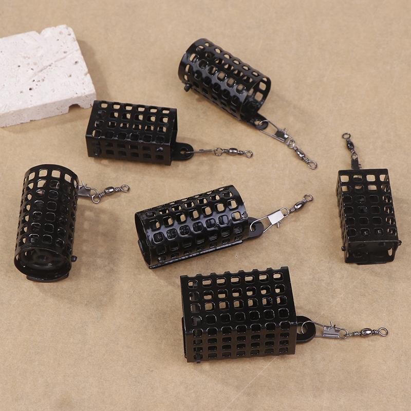 5 Pcs Fishing Tackle Feeder Cage Iron Lure Fishing Feeders Round Square Feeder Basket Cage Fishings Lure Cage