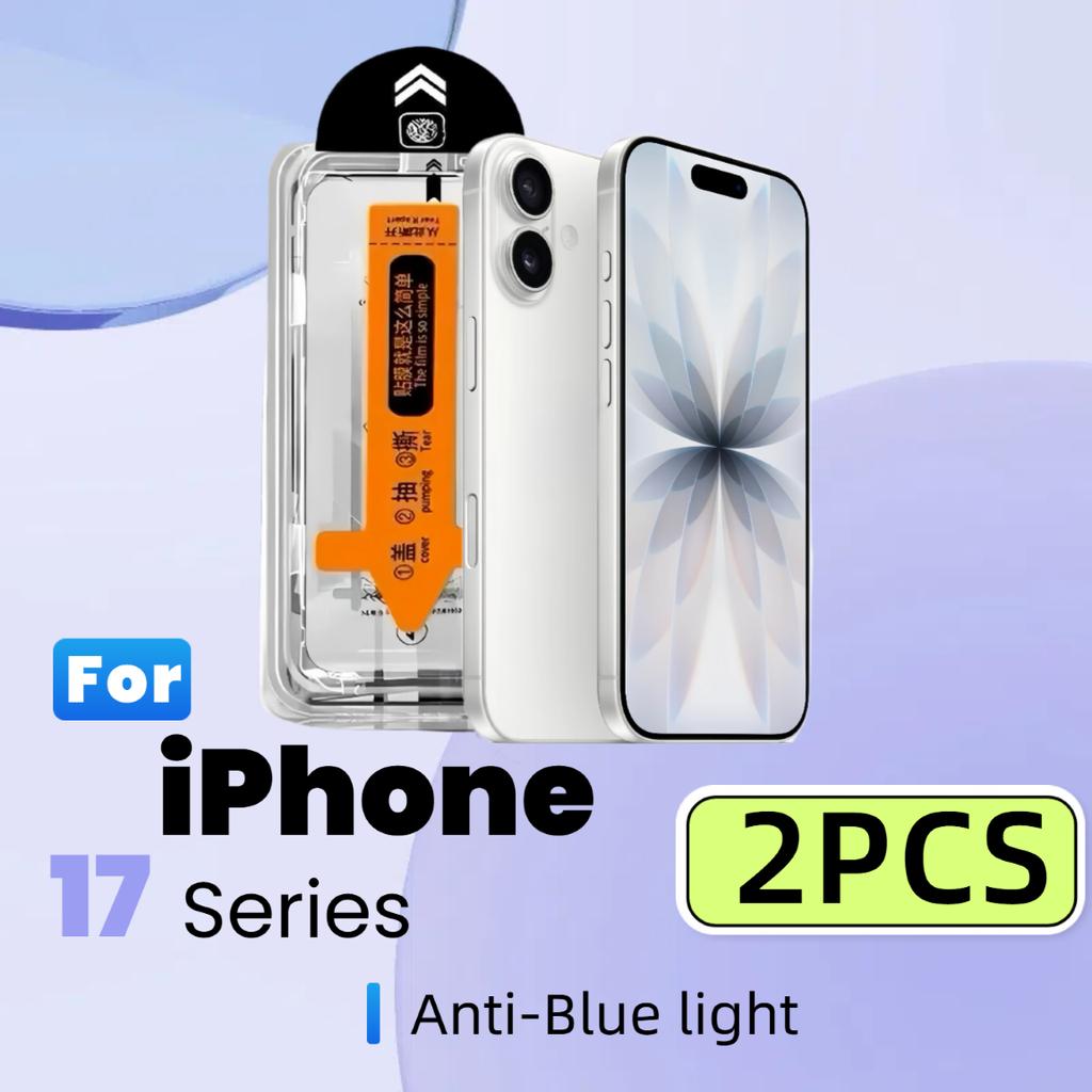 2Pcs Tempered Glass Screen Protector for iPhone 17 17Pro 17ProMax 17Air 16 15 14 Series Blue Light Protection HD Clear Anti-Scra