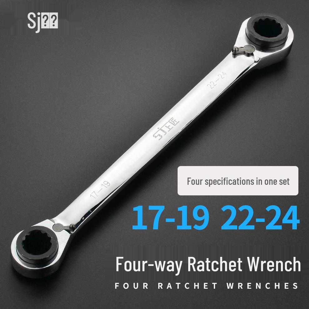 Two-Way Quick Ratchet Combination Wrench: Four-in-One Open-End Automotive Tool