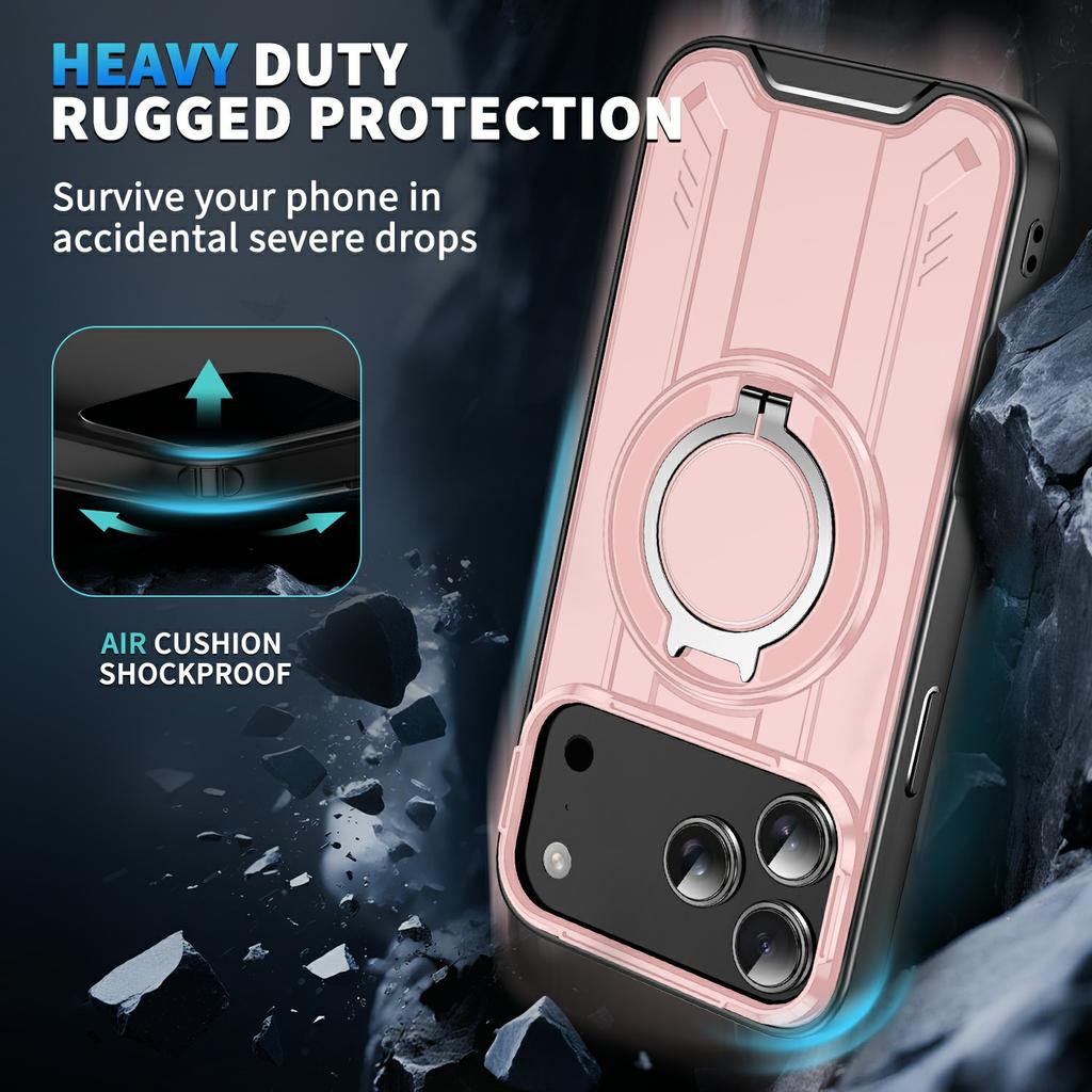 For iPhone 17 Pro Max Case Compatible with MagSafe Rotating Ring Kickstand PC + TPU Shockproof Phone Cover