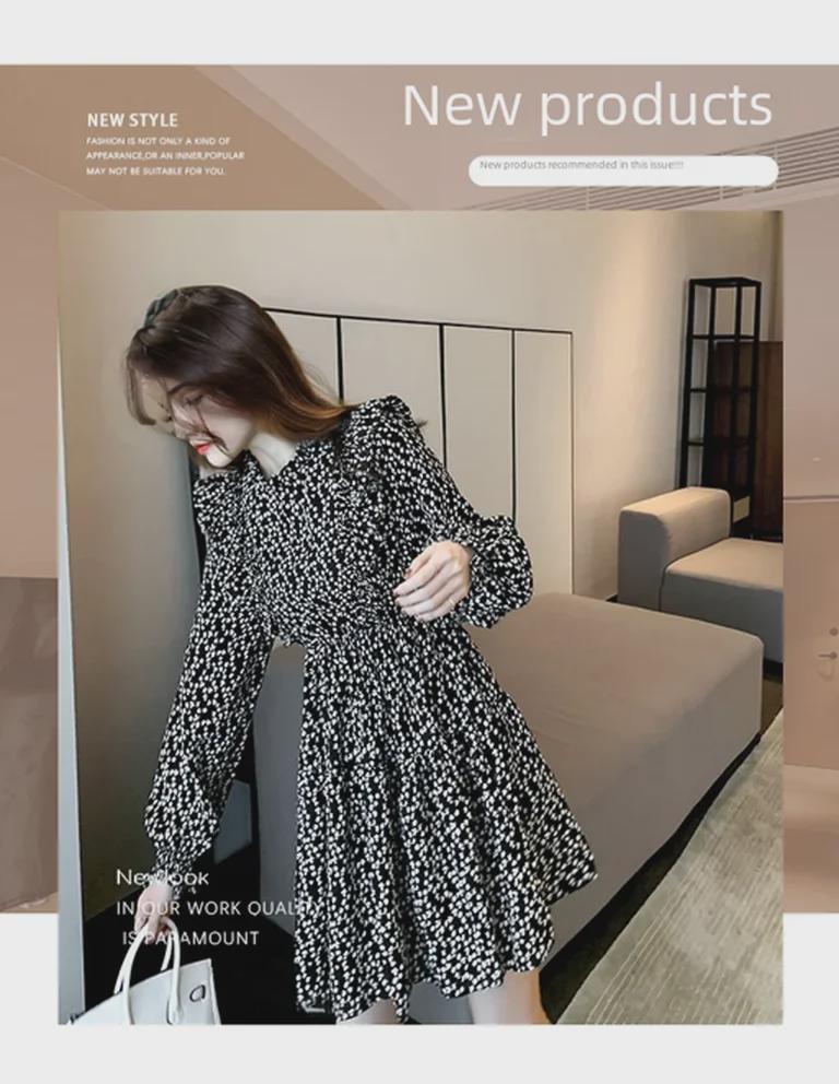 2024 Women's French Retro Floral Tea Dress: Spring/Autumn, Waist Slim, Long Sleeve