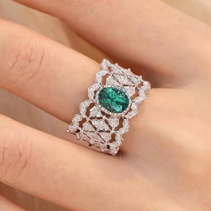 

Huitan Aesthetic Hollow Out Design Women Ring Inlaid Brilliant Green CZ Fashion Lady Wedding Accessories Elegant Party Zircon 10
