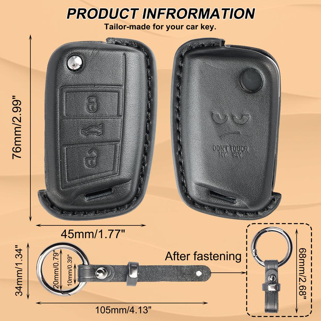 3 Button Genuine Leather Key Ring Case Cover Shell Holder Protect For Volkswagen Golf 7 2015-20  Skoda Fabia 2014-20 Seat Leon