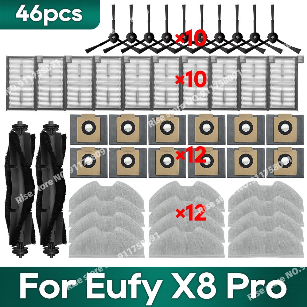 Compatible for Eufy X8 Pro SES Robot Vacuum Cleaner Dust Bags Accessories Main Side Brush Mop Cloth Replacement
