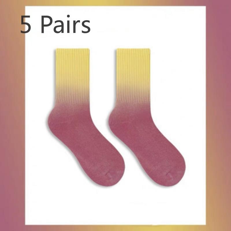 5 Perechi de Șosete Subțiri de Primăvară/Vară pentru Femei, cu Absorbție a Umidității, Transpirație, Respirabile, cu Vopsea Tie-Dye în Gradient