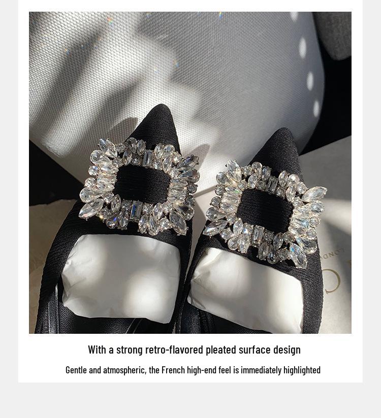 2024 Summer Wizard of Oz Rhinestone Buckle Pointed Toe Backless Heels - Women's One-Strap Closed Sandals