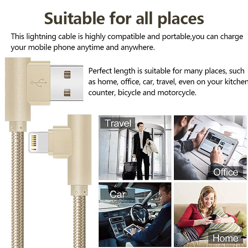 90 Degree USB Lightning Cable Cord Game Wire for 14 13 12 11 X XS XR XS Max 8 7 SE Ipad Fast Charging 3m