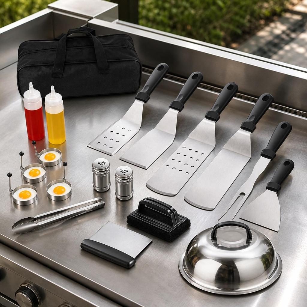 Flat-Surface Griddle Tools Kit Heavy Duty Stainless Steel