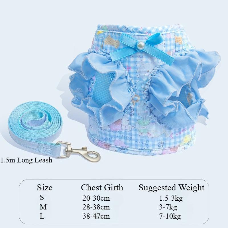 Cute Floral Ruffle Dog Harness & Leash Set For Bichon Frise Teddy Pomeranian Breathable Vest Harness For Small Dogs Outdoor Walk