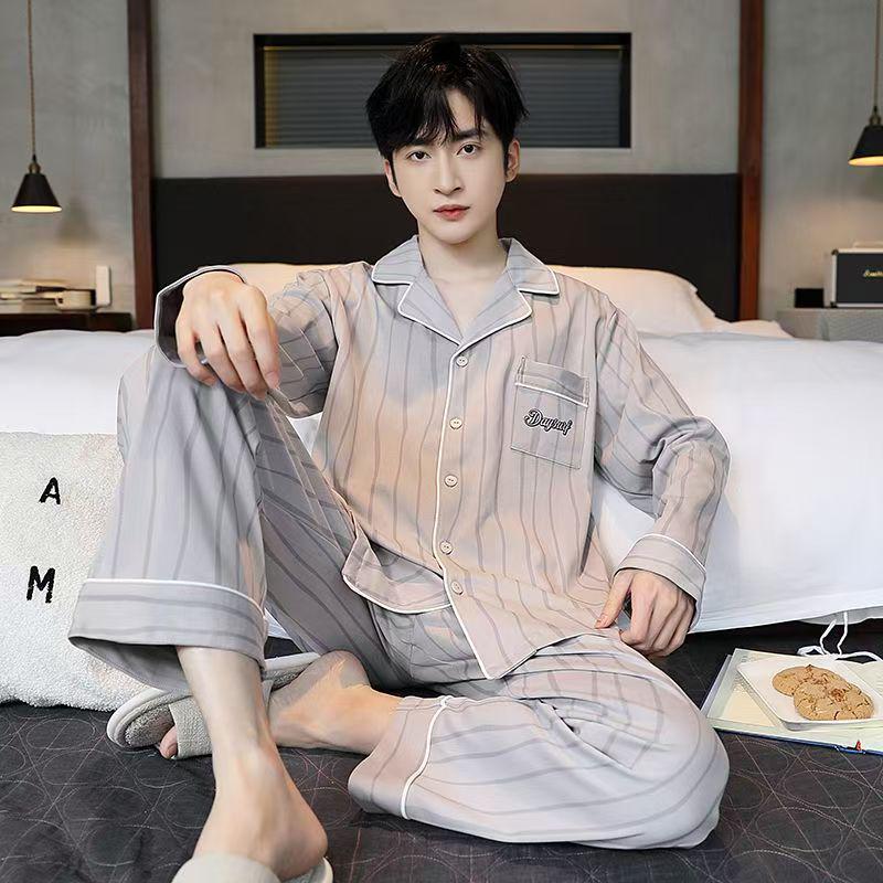 Set de pijama cu mânecă lungă pentru bărbați, de primăvară/toamnă: Cardigan & Pantaloni, Mărimi Mari Largi, Haine Casual pentru Acasă sau Exterior