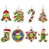 Stained Glass Style Decor Green Elf Christmas Ornament, 2D Acrylic Red Bell Tree Candy Cane Gift Box Xmas Hanging Charms Shaped Double Sided
