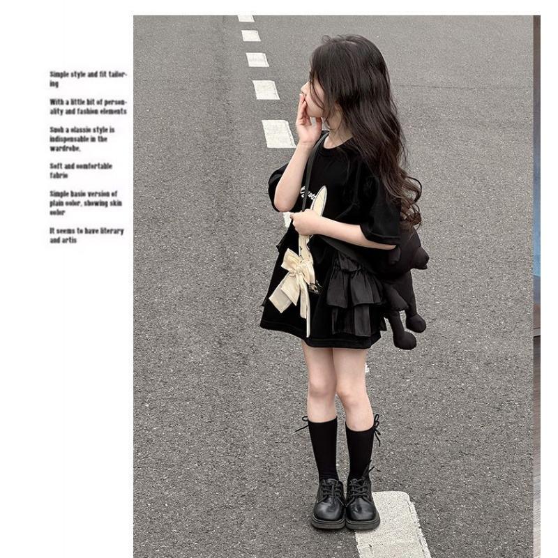 Dívčí tričko s krátkým rukávem, sukně, volný top, dětský letní bavlněný top s půl rukávem