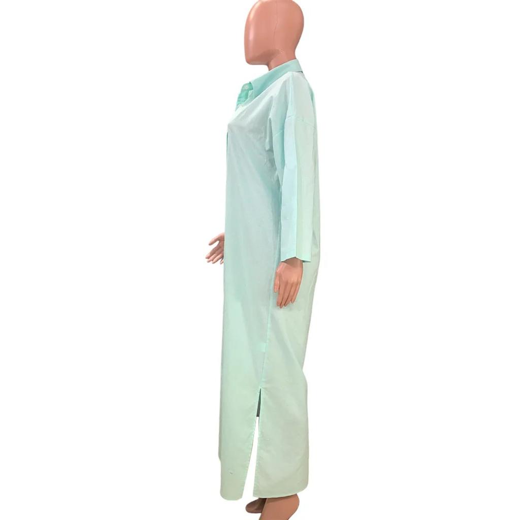 Summer Womens Fashionable Solid Color Cotton Linen Shirt Dress Elegant Casual Party Dress New Lapel Button Slit Midi Shirt Dress