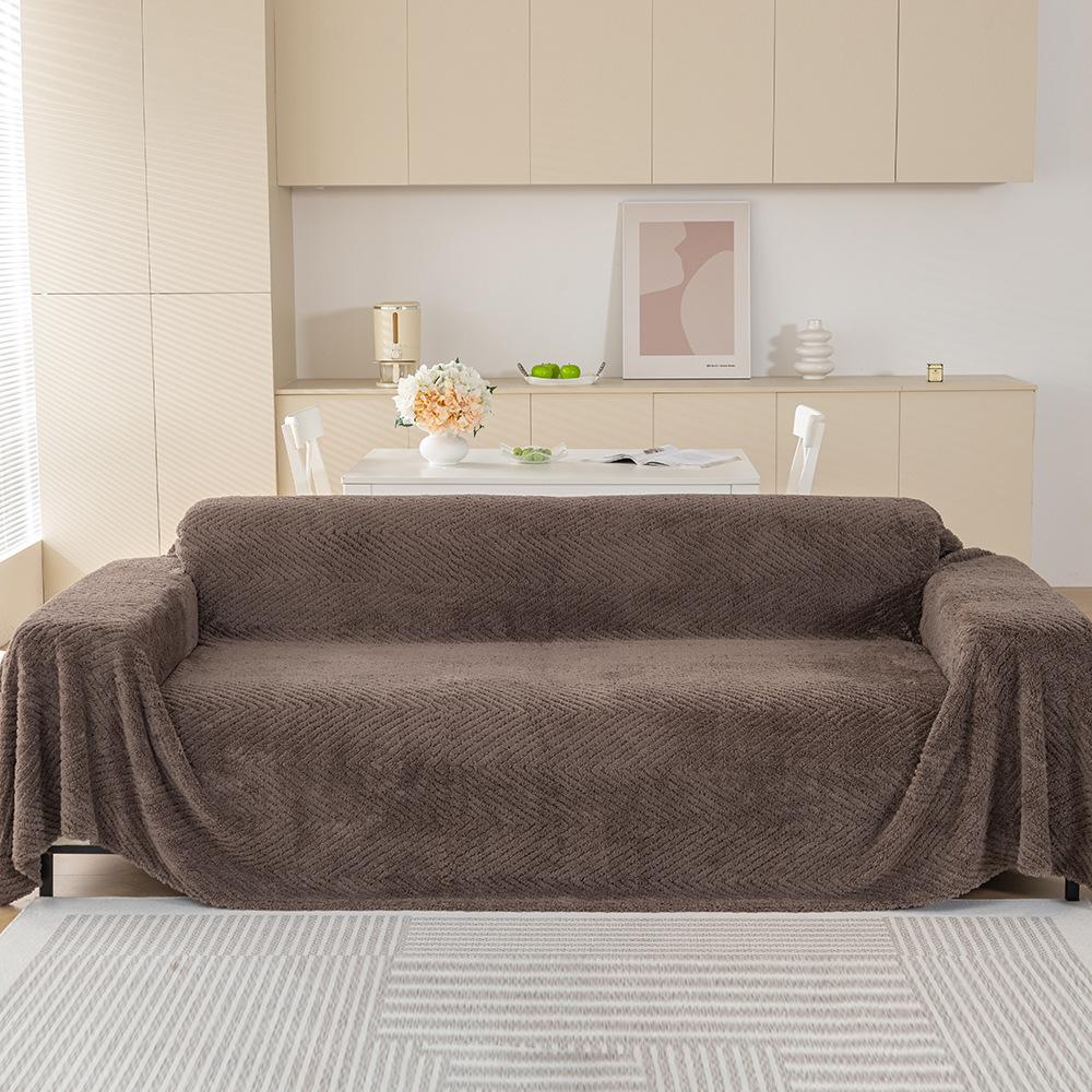 Ins Simple Solid Color Autumn and Winter Sofa Cover Blanket Thick Plush Warm Herringbone Pattern Plush Living Room Non-slip Sofa Towel