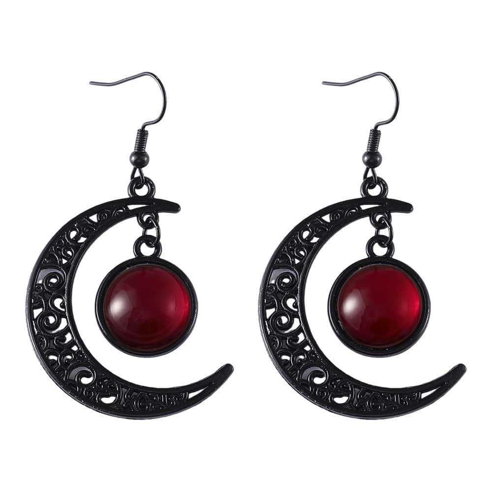 Personality Goth Black Hollowed-out Crescent Moon Glass Crystal Pendant Dangle Earrings for Women Halloween Party Witch Jewelry