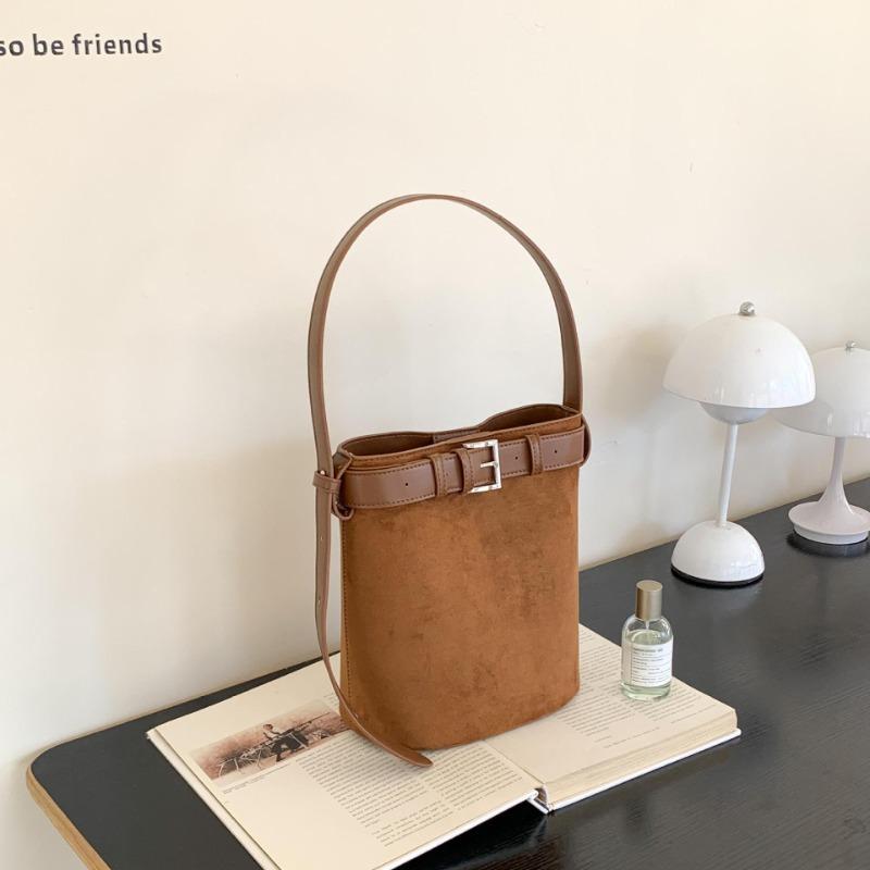 

Осень и зима новая замшевая сумка ретро цилиндрическая сумка-ведро женская нишевая кожаная сумка через плечо