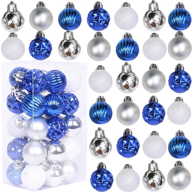 Christmas Balls Ornaments 30Pc Blue Silver Christmas Tree Decorations Santa Tree 30Mm Hanging Ball For Xmas  New Year Party