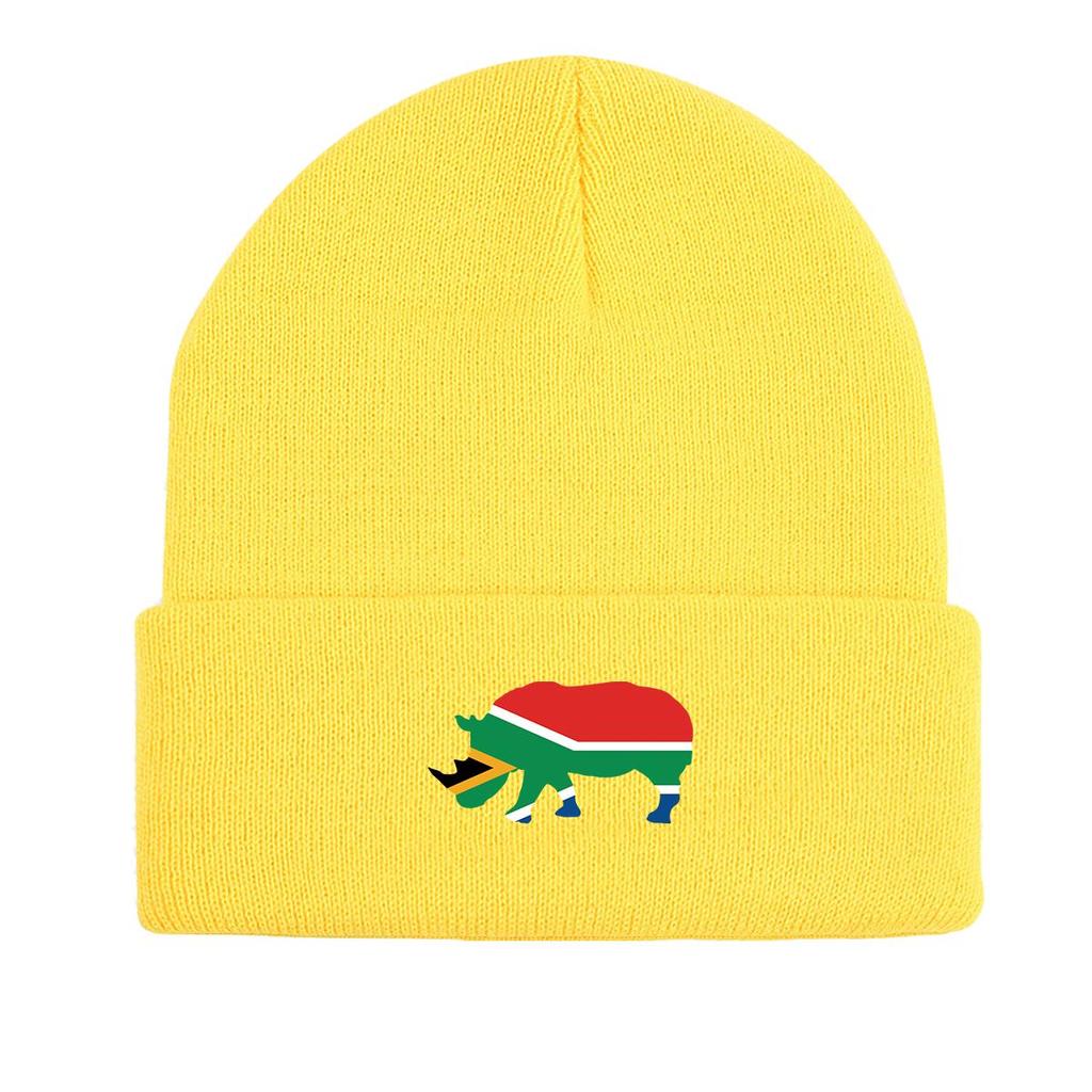 South Africa Flag Rhino Print Knitted Hat Beanie, Man Cap Lightweight Versatile Simple Bobble Hat Knit Cap Beanie
